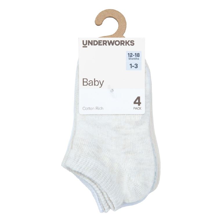Underworks Infants' Mesh Low Cut Socks 4 Pack, White/Silver, hi-res