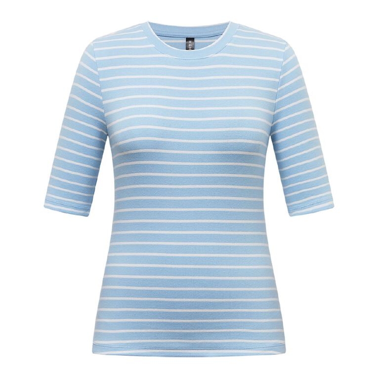 H&H Women's 3/4 Sleeve Stretch Stripe Top, Blue/White, hi-res