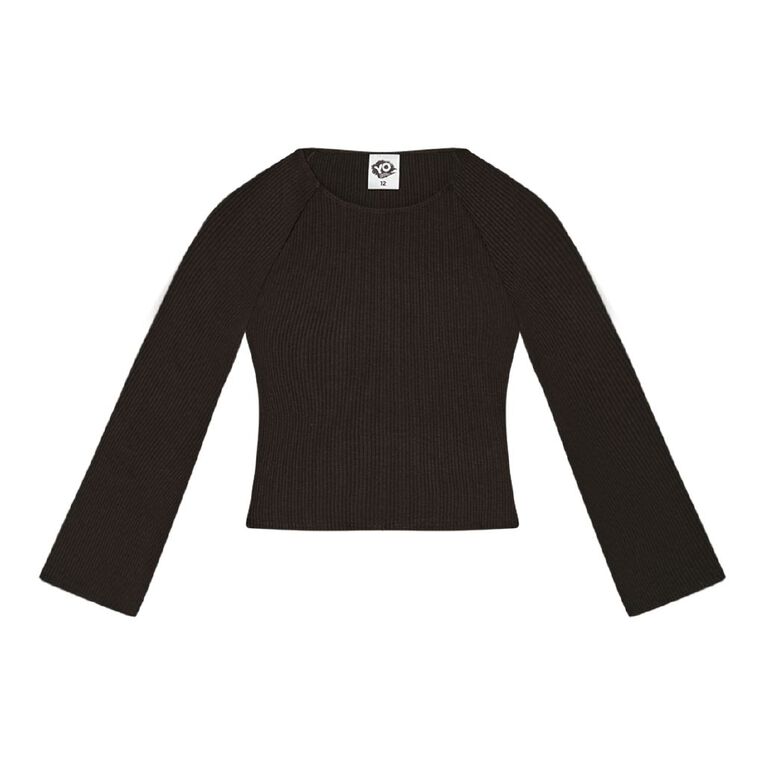 Young Original Long Sleeve Rib Flare Top, Brown Dark, hi-res