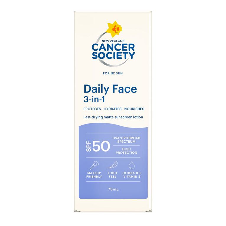 Cancer Society NZ Daily Face 3-In-1 SPF50 Sunscreen 75ml, , hi-res