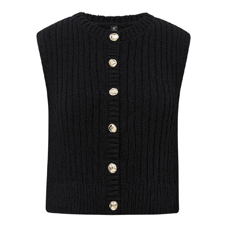 H&H Women's Sleeveless Boucle Vest, Black, hi-res