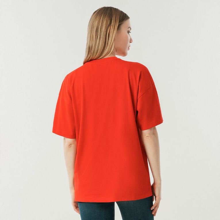 H&H Women's Short Sleeve Boyfriend Graphic Tee, Red Mid, hi-res