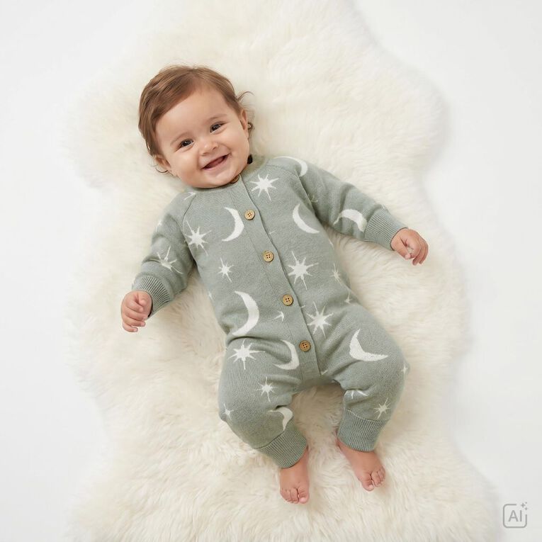 Young Original Babies' Knitted Romper, Green Light, hi-res