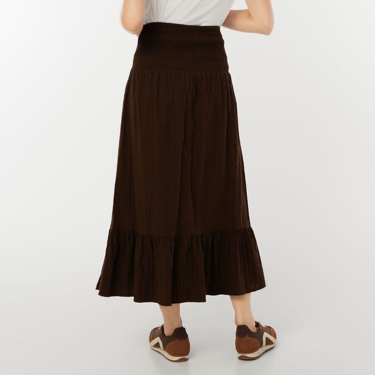 H&H Women's Shirred Waist Dobby Maxi, Brown Dark, hi-res