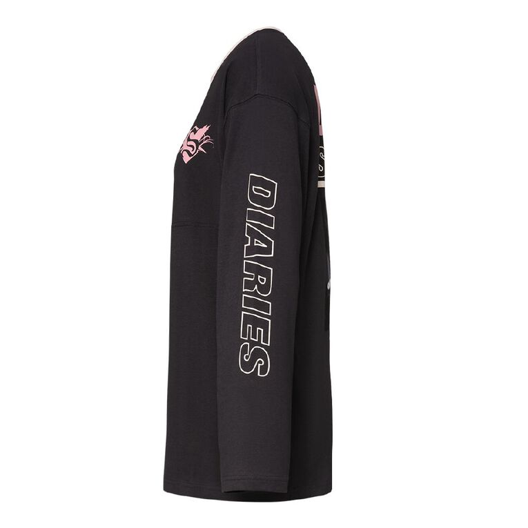 Warner Bros. Women's Long Sleeve Vampire Dairies Damon Top, Black, hi-res