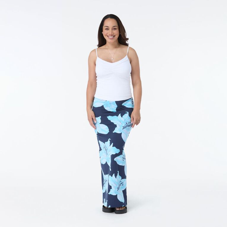 H&H Women's Contour Printed Maxi Skirt, Blue Dark, hi-res