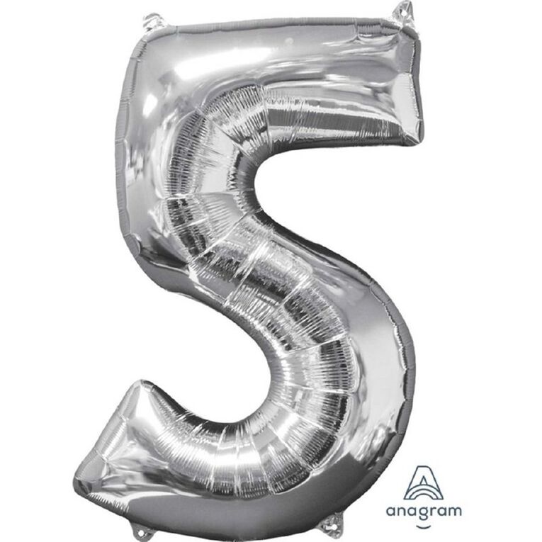 Anagram Mid-Size Shape Silver Number 5 Balloon, , hi-res