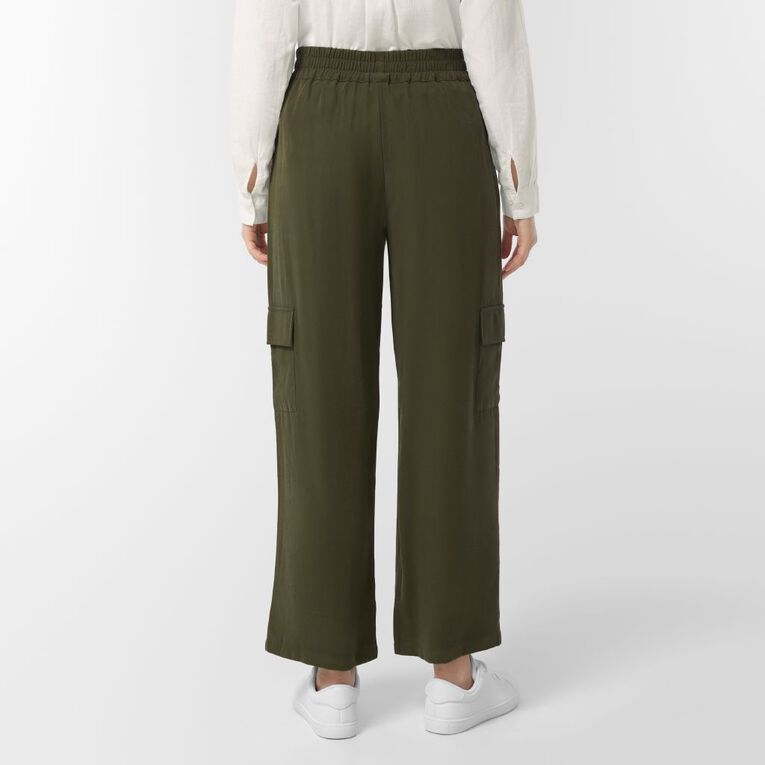 H&H Women's Twill Wide Leg Relaxed Cargo Pants, Green Dark, hi-res