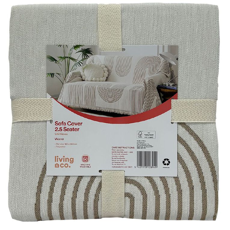 Living & Co Sofa Cover 2.5 Seater Wave Natural, , hi-res