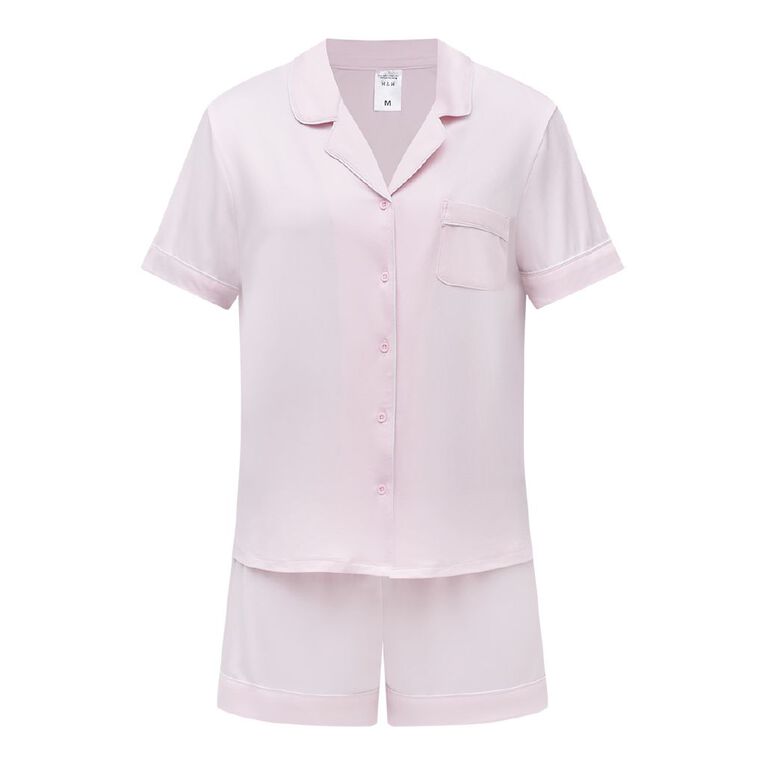 H&H Women's Comfy Button Up Short Sleeve Pyjama Set, Pink Light, hi-res