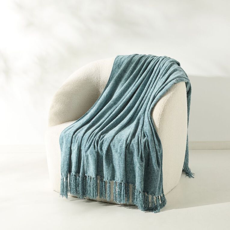 Living & Co Throw Chenille Blue Light 127cm x 152cm, , hi-res