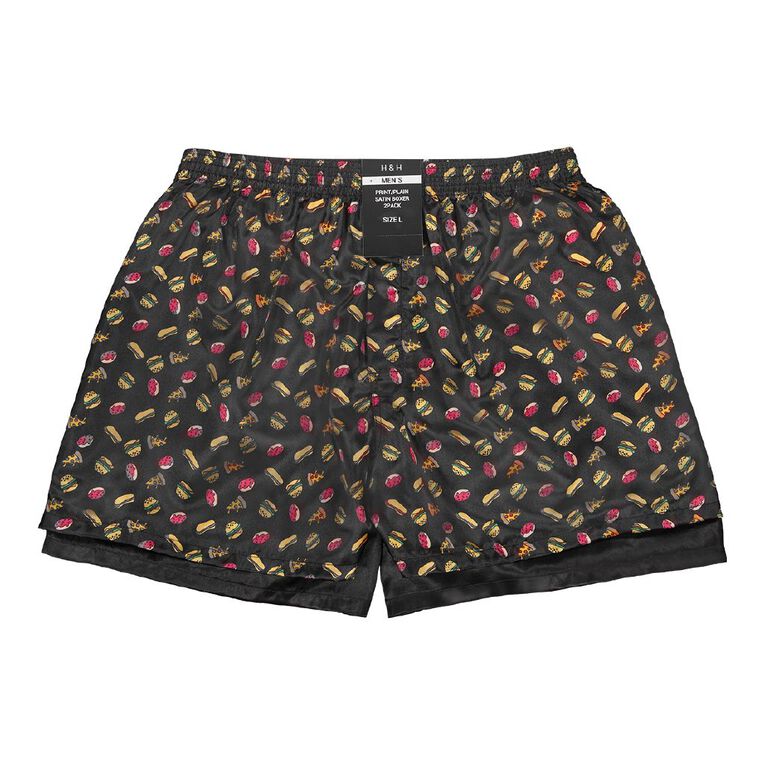 H&H Men's Satin Boxers 2 Pack Black The Warehouse