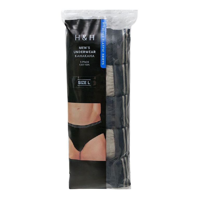H&H Men's Attached Elastic Plain Briefs 5 Pack, Green/Black, hi-res