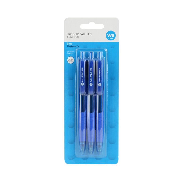 WS Pro-Grip Ball Pens 3 Pack Blue, , hi-res