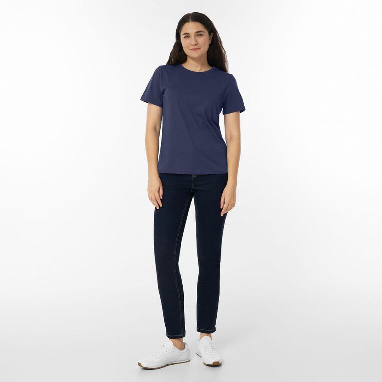 H&H Women's Short Sleeve Cotton Crew Neck Tee, Blue Mid, hi-res