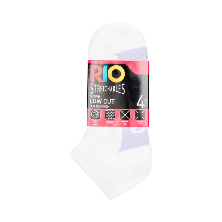 Rio Women's Stretchables Low Cut Socks 4 Pack, White, hi-res