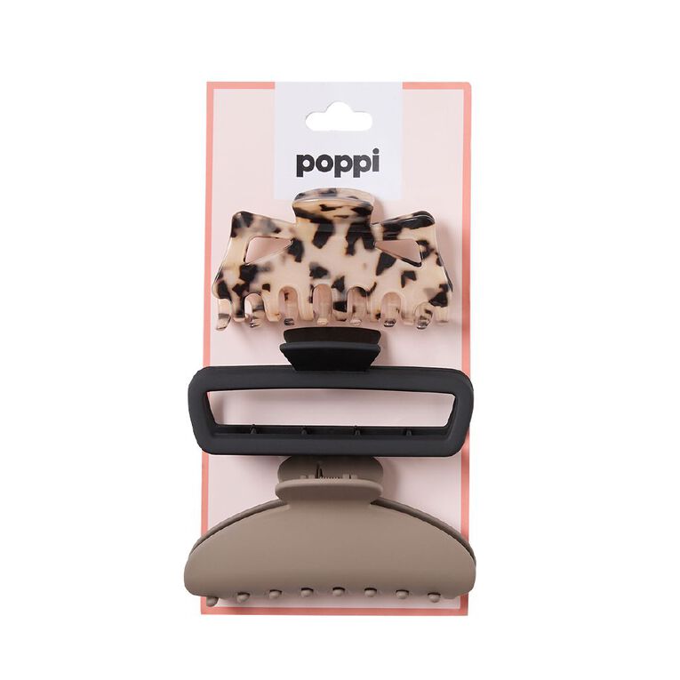 Poppi Claw Clip Mixed Multi Pack Brown Mid 3 Pack, , hi-res