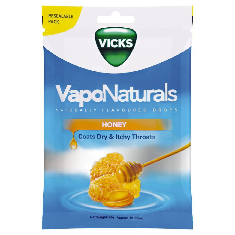 Vicks Vapo Naturals Honey Drops Flavoured Resealable Bag 19 Pack, , hi-res