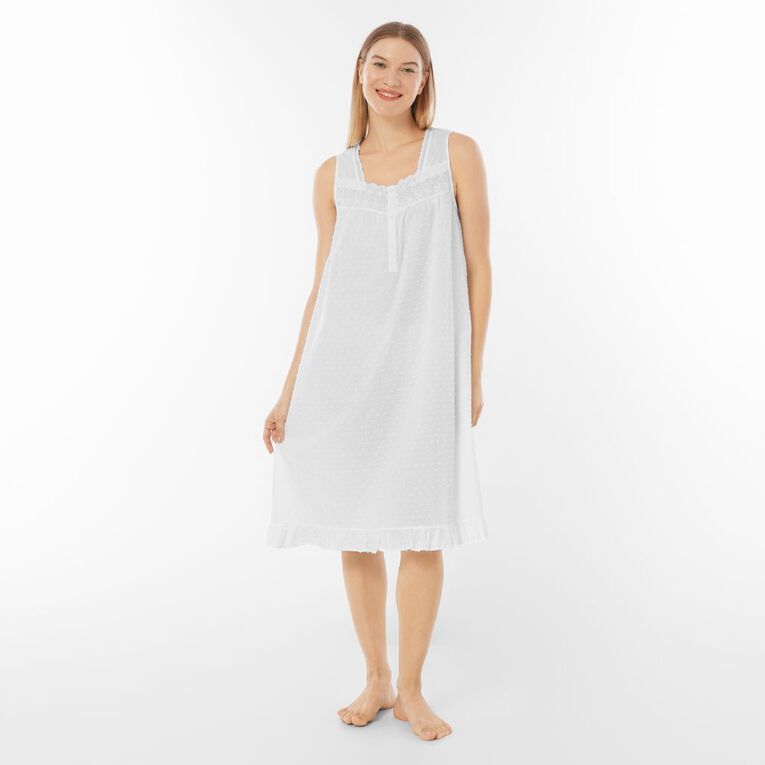 H&H Women's Dobby Nightie, White, hi-res