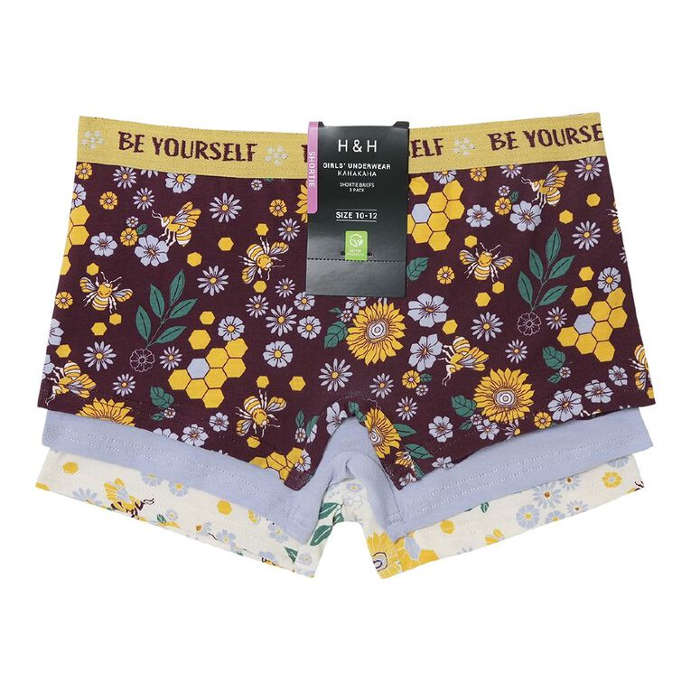 H&H Girls' Shortie 3 Pack, Yellow Mid, hi-res