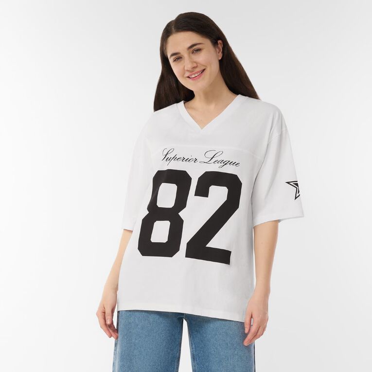 H&H Women's Short Sleeve Slouchy Sports Tee, White, hi-res