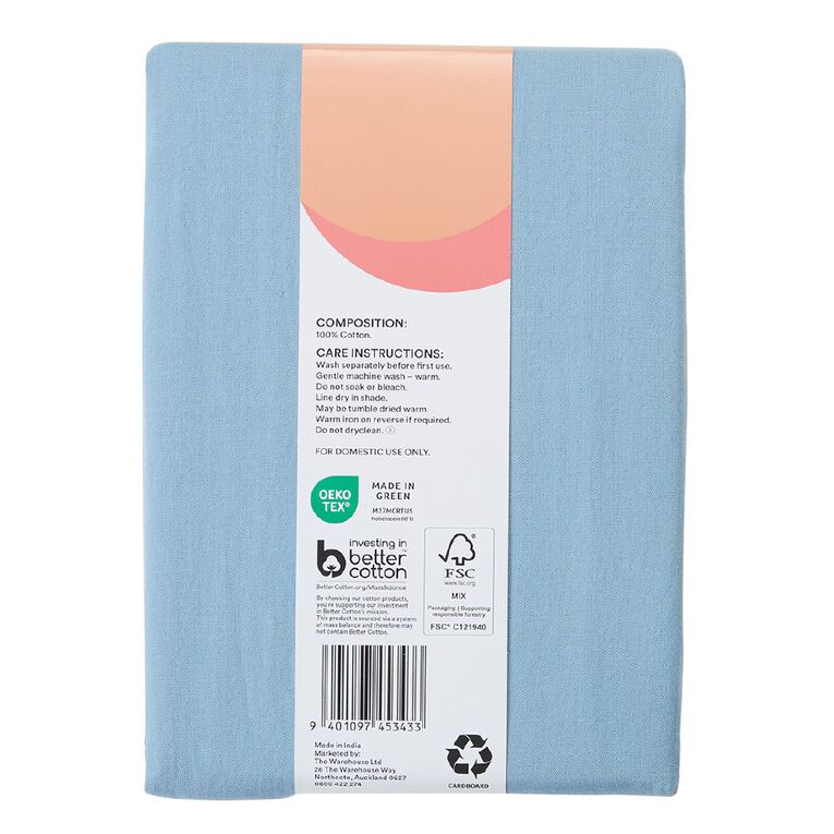 Living & Co 100% Washed Cotton 2 Pack Pillowcase Denim 48cm x 73cm, Denim, hi-res