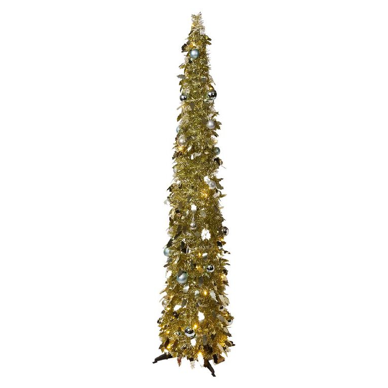 Wonderland Pop Up Christmas Tree With Baubles 40LED Gold - O 1.8m, , hi-res