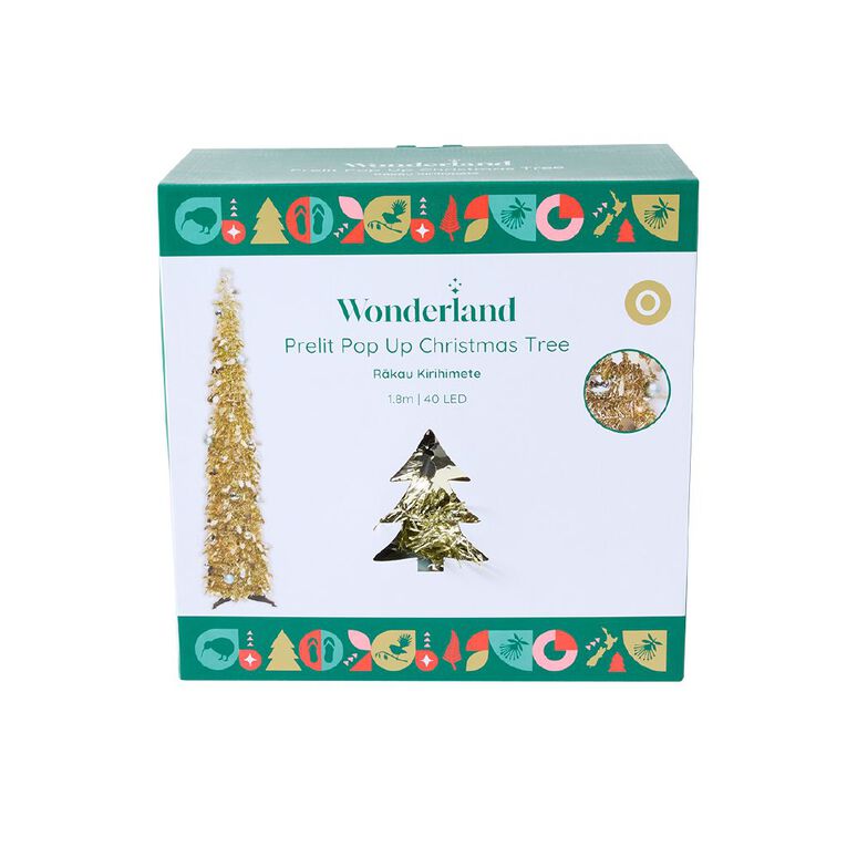 Wonderland Pop Up Christmas Tree With Baubles 40LED Gold - O 1.8m, , hi-res
