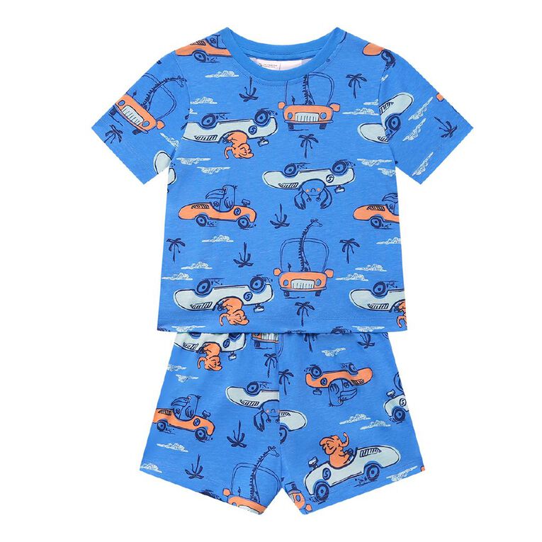 H&H Boys' Tee and Short Knit Pyjama Set, Blue Mid, hi-res