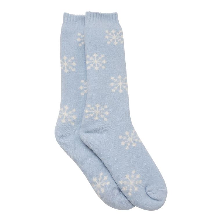 H&H Women's Super Soft Sherpa Bedsock 1 Pack, Blue/White, hi-res