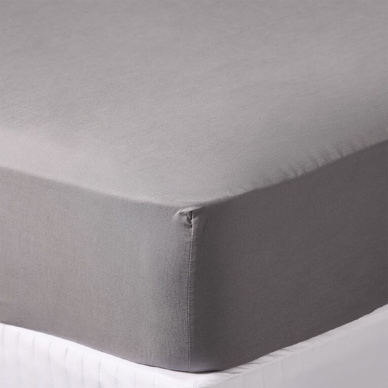 Living & Co Fitted Sheet 250TC Grey/Charcoal Queen, , hi-res