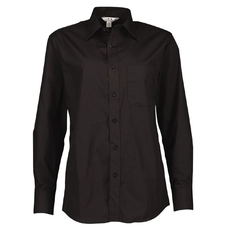 Schooltex Long Sleeve Poplin Shirt, Black, hi-res