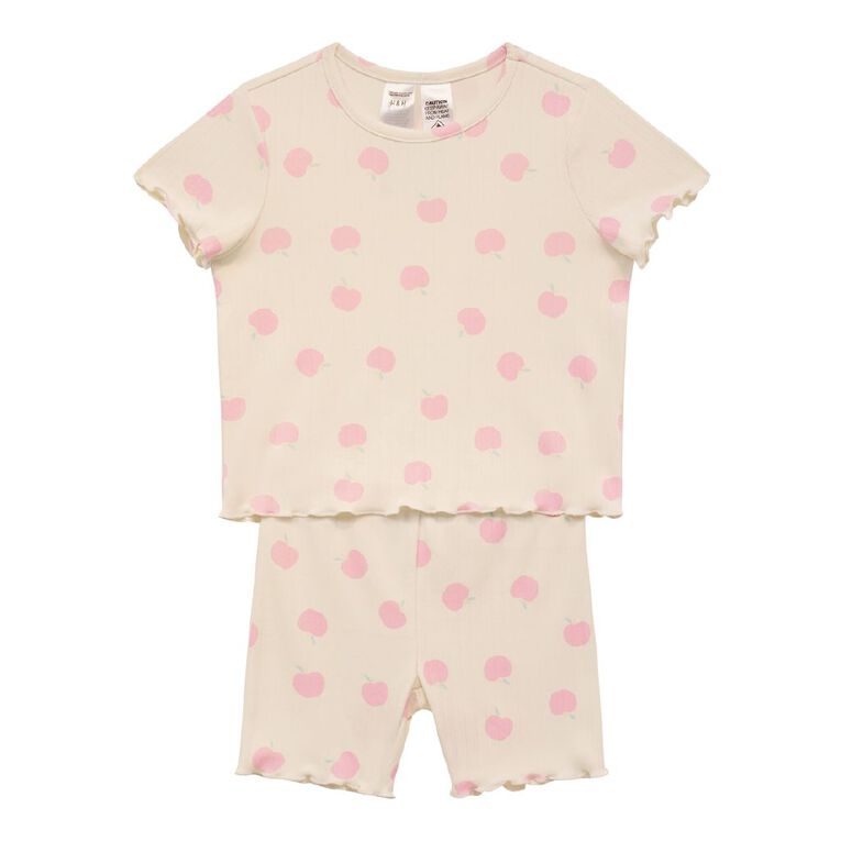 H&H Girls' Pointelle Tee and Short Pyjama Set, Cream, hi-res