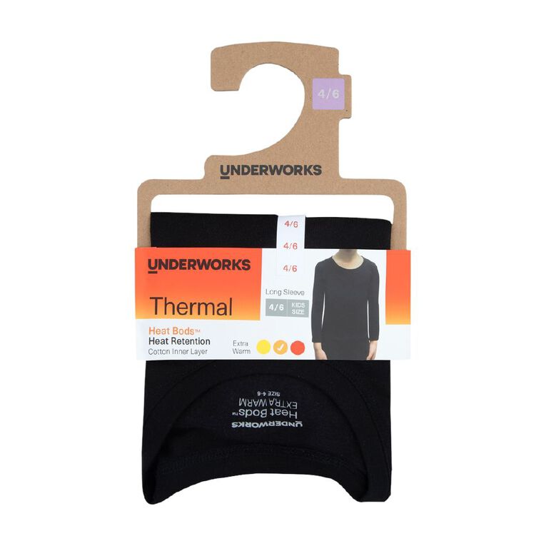 Underworks Kids' Heatbod Long Sleeve Top, Black, hi-res