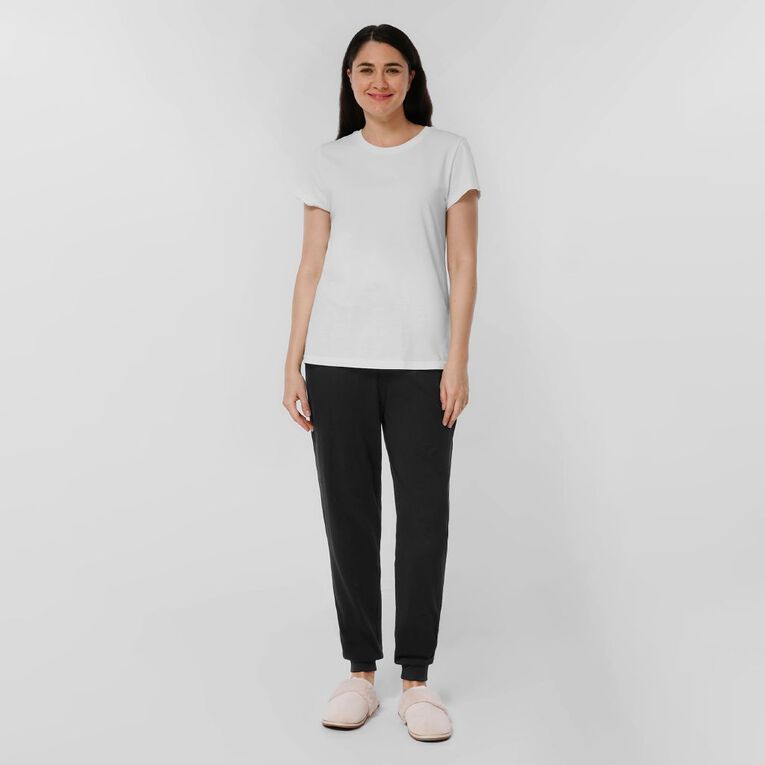 H&H Women's Knitted Cuffed Pyjama Pants, Black, hi-res