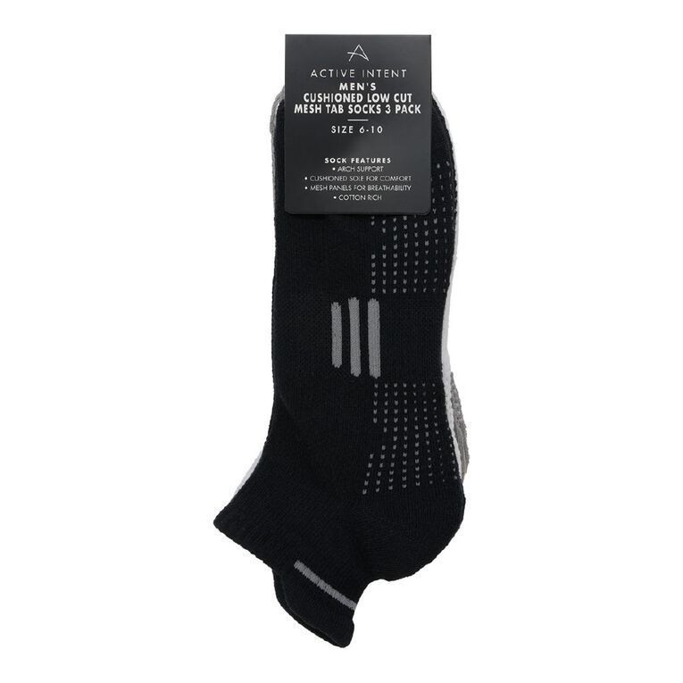 Active Intent Men's Cushioned Tab Low Cut Socks 3 Pack, Grey Mid, hi-res
