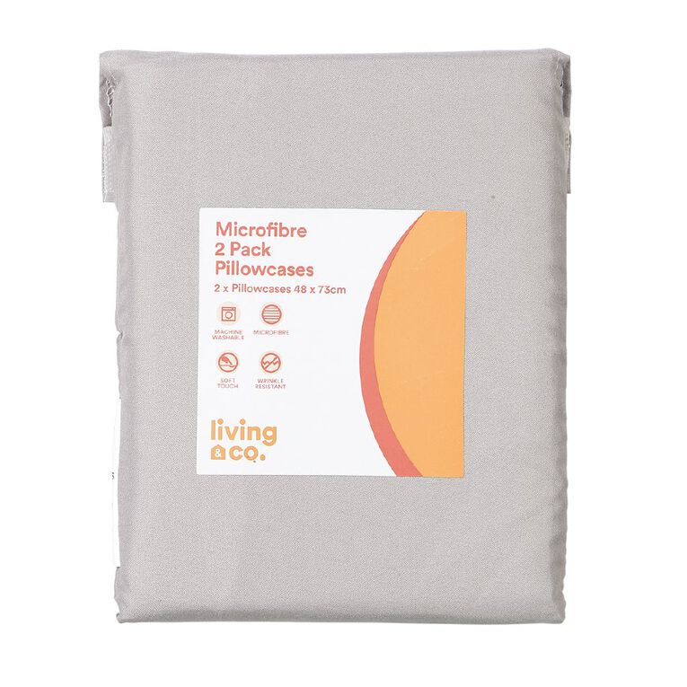 Living & Co Pillowcase Standard Microfibre 2 Piece Grey Mid 48cm x 73cm, Grey Mid, hi-res