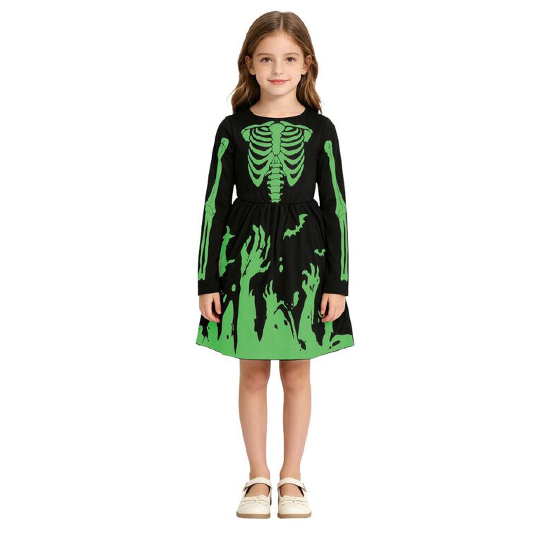 Scarehouse Glow-In-The-Dark Skeleton Costume Girls 4-6 Years, , hi-res