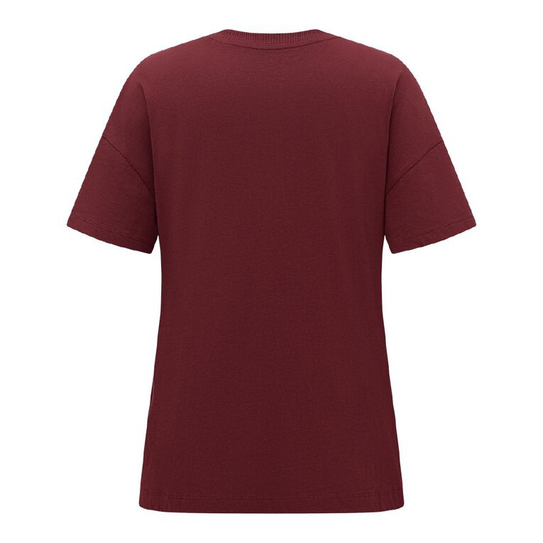 H&H Women's Short Sleeve Boyfriend Graphic Tee, Red Dark, hi-res