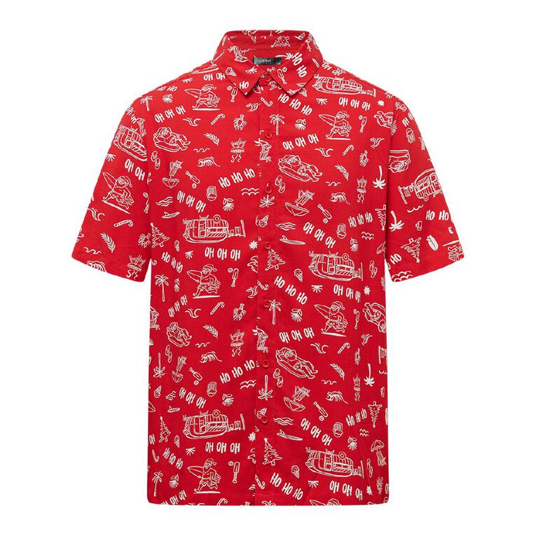 H&H Men's Short Sleeve Festive Shirt, Red, hi-res