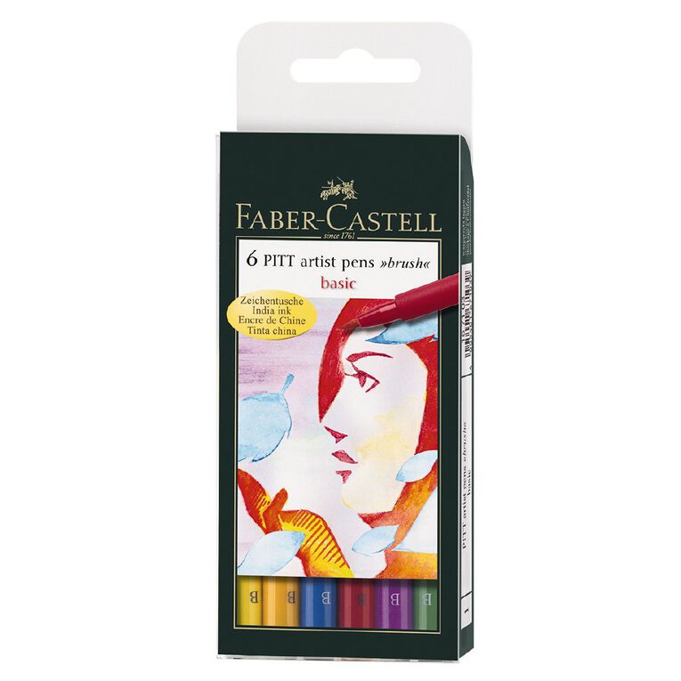 Faber-Castell Pitt Artist Brush Pens Basic 6 Pack, , hi-res