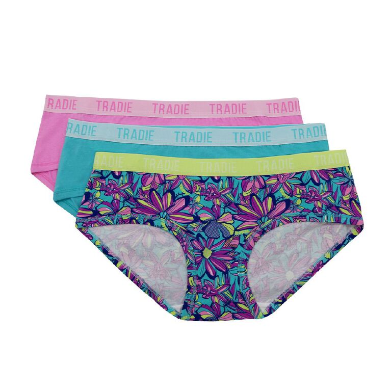 Tradie Women's Boyleg Briefs 3 Pack, Blue Light, hi-res