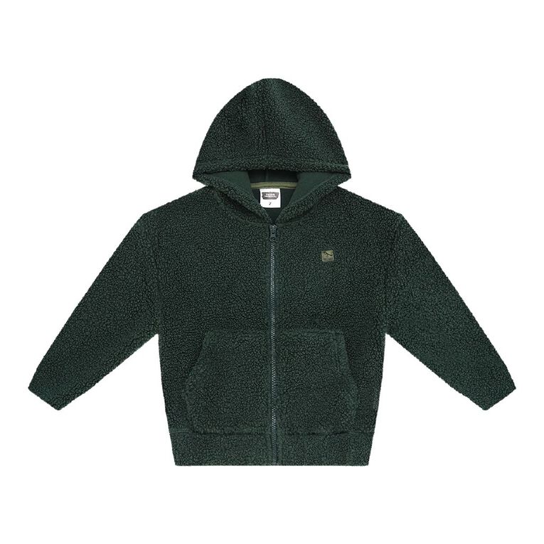 Young Original Relaxed Zip-Thru Sherpa Hoodie, Green Dark, hi-res