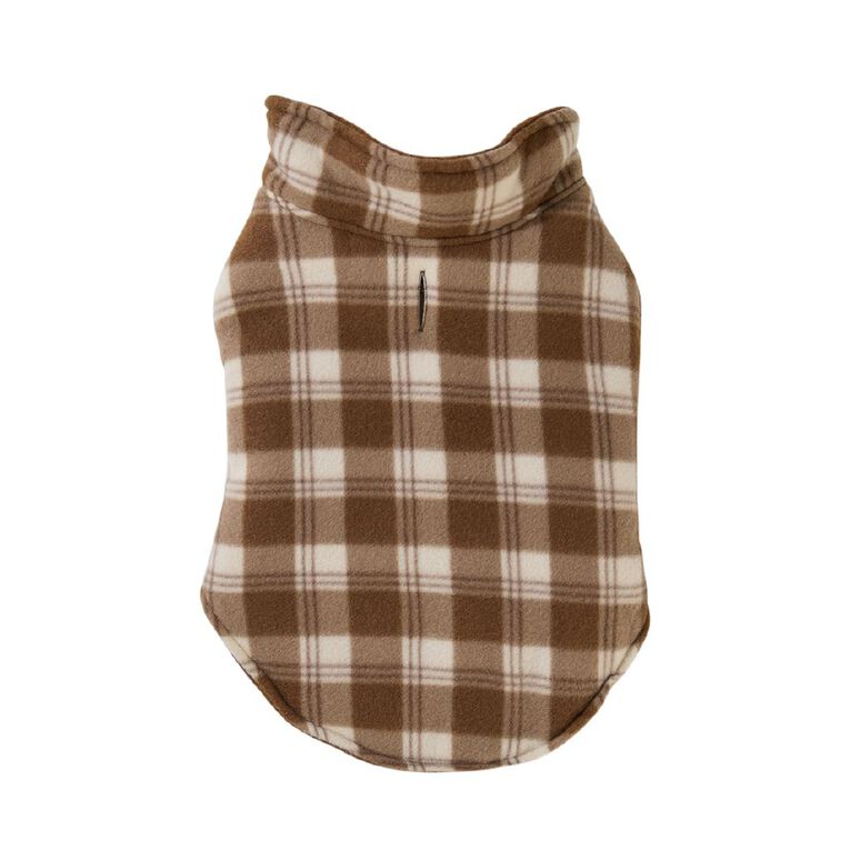 Petzone Fleece Pet Jacket Check Brown Mid Small, , hi-res
