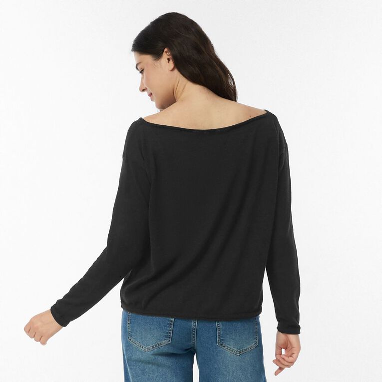H&H Women's Off Shoulder Long Sleeve Knit, Black, hi-res
