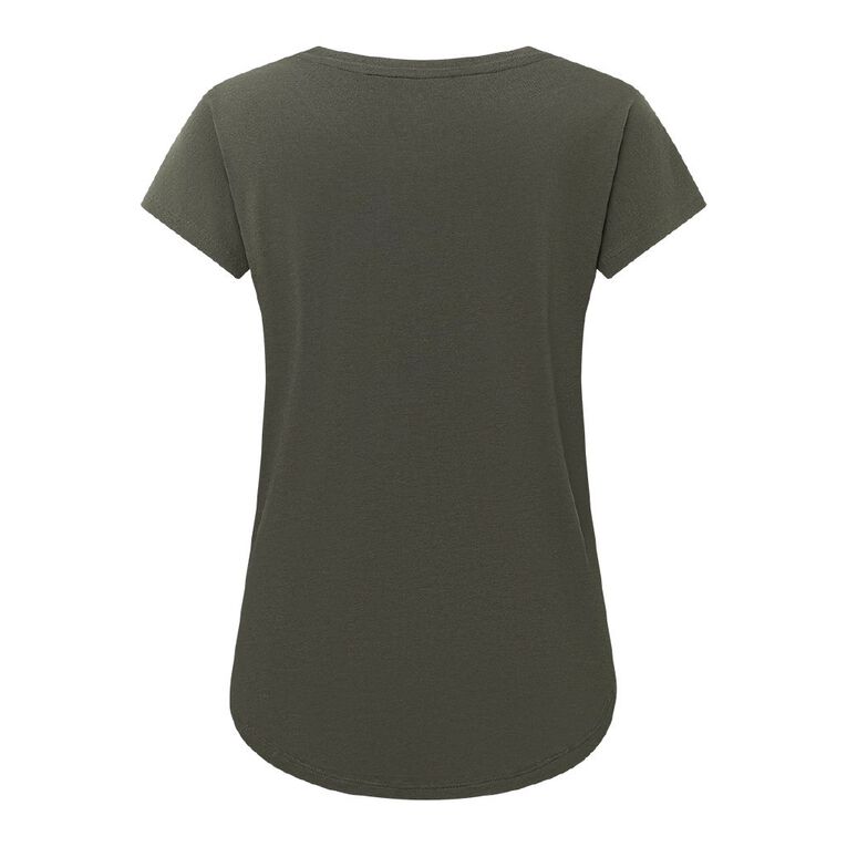 H&H Women's Short Sleeve Print Tee, Green Dark, hi-res