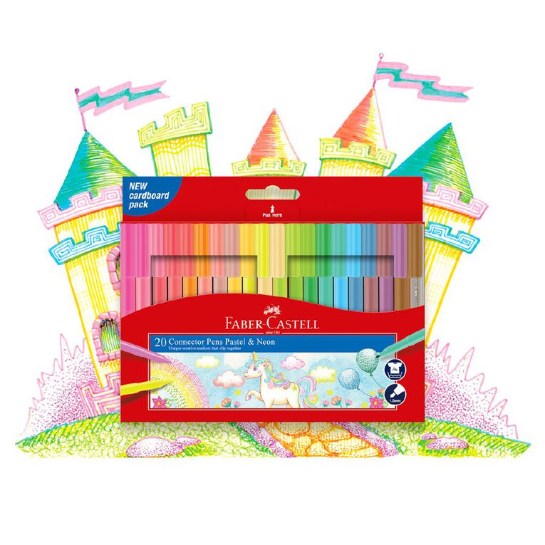 Faber-Castell Connector Felt Pens Pastel & Neon 20 Pack Multi-Coloured, , hi-res