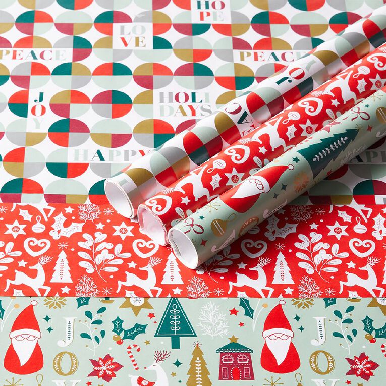 Wonderland Fun Festive Christmas Gift Wrap 70cm x 3m Assorted 3 Pack, , hi-res