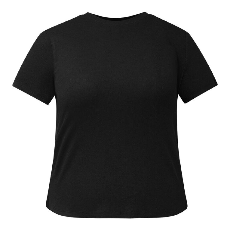 H&H Curve Women's Short Sleeve Baby Rib Tee, Black, hi-res