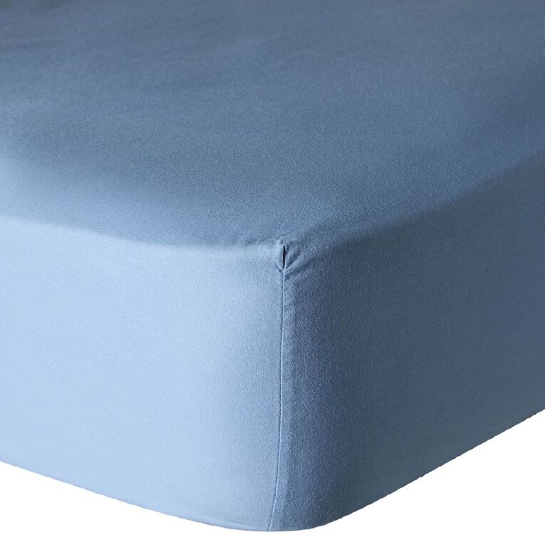 Living & Co 100% Washed Cotton Fitted Sheet Blue Single, , hi-res